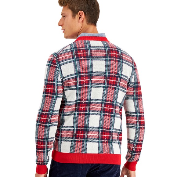 Charter club Christmas men’s size small sweater red white blue holiday plaid $70 - Picture 2 of 6